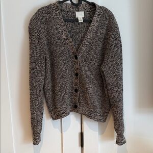 H&M Black and Gray Cardigan Sweater with Shoulder Pads